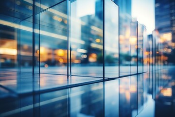 modern office building with reflection on the floor, blue-toned image.