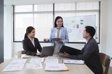 Business people advisor. Business team of financial analyze about company's graph profit. finance, strategy, meeting concept