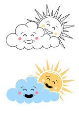 A cheerful sun looks out from behind cloud, two options