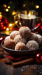 Fototapeta na wymiar Homemade chocolate truffles for Christmas