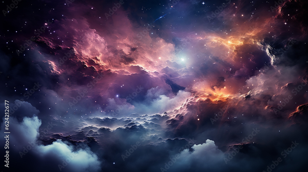 Wall mural galaxy and nebula photo with purple and pink color tone, hyper realistic made by ai generated