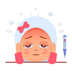 Cute girl Sick with fever, with body temperature above normal