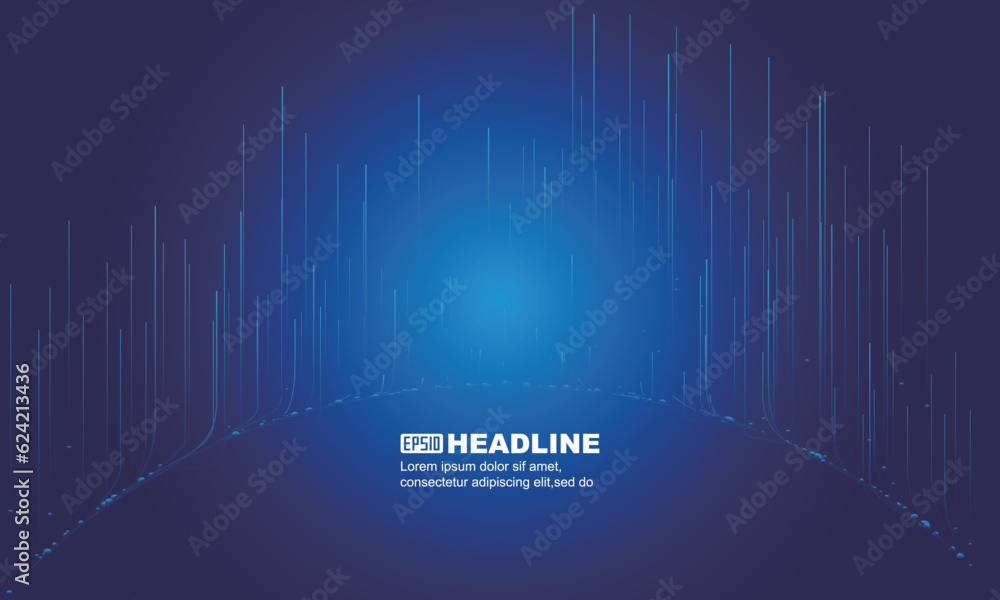 Poster curved glowing lines extending up the internet technology background