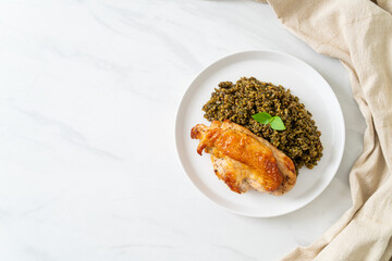 pesto fried rice with grilled chicken