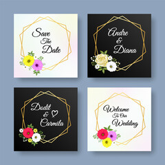 Floral wreath wedding invitation card background design, save the date, thank you social media post