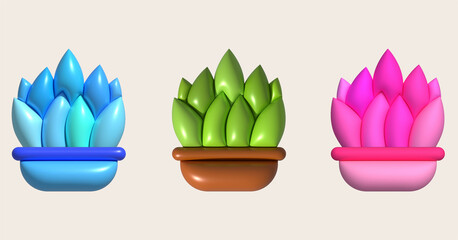 3d illustration, cactus and aloe vera desert thorn plant cactus and tropical house plants.