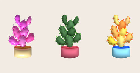 3d illustration, cactus and aloe vera desert thorn plant cactus and tropical house plants.