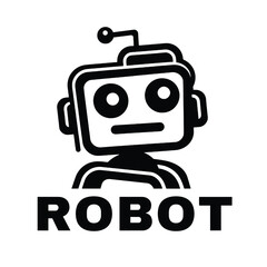 Robot icon, cute bot logo. Vector illustration flat line cartoon isolated on white background, virtual online support.
