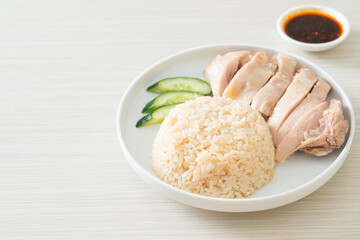 Hainanese chicken rice or rice steamed with chicken soup