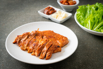 grilled pork marinated Kochujang sauce in Korean style with vegetable and kimchi