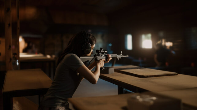 Woman Target Practice at Shooting Range