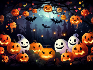 かぼちゃたちとお化けのハロウィン背景【AI生成】