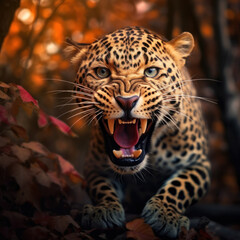 Naklejka premium Leopard in its natural Habitat, Wildlife Photography, Generative AI