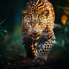 Naklejka na ściany i meble Leopard in its natural Habitat, Wildlife Photography, Generative AI