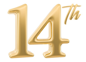 14th Anniversary Number 3d Gold