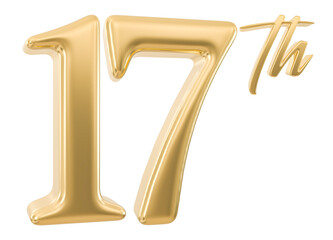 17th Anniversary Number 3d Gold