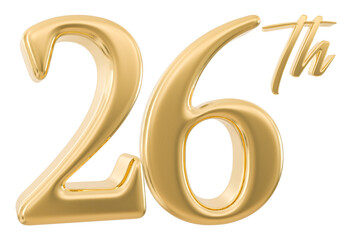 26th Anniversary Number 3d Gold