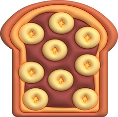 Morning sandwich 3D illustration Healthy food with toast Fresh vegetables and chocolate sauce, banana.