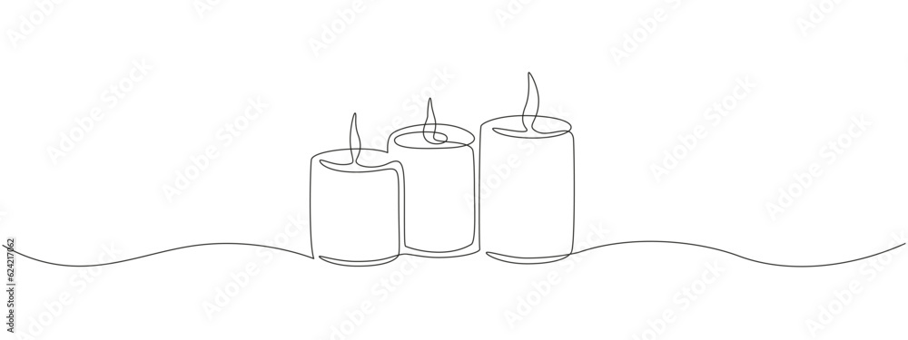 Poster one continuous line drawing of wax or paraffin candle. christmas home decoration and aromatherapy co