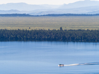 Tourist shuttle boats at Jenny Lake in Grand Teton National Park, Wyoming