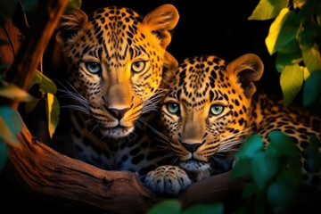 Fototapeta premium Leopard in its natural Habitat, Wildlife Photography, Generative AI