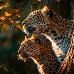 Naklejka premium Leopard in its natural Habitat, Wildlife Photography, Generative AI