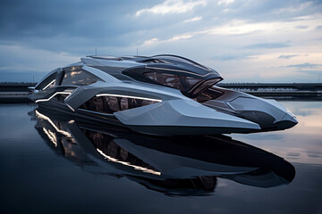 Fototapeta na wymiar Luxury and futuristic yacht on the sea illustration