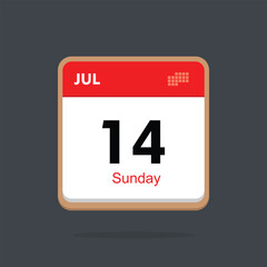 sunday 14 july icon with black background, calender icon