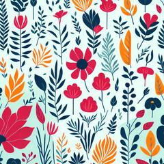 seamless pattern with red flowers, Abstract geometric floral pattern
