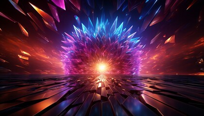 3d render, ultraviolet neon star shape portal, glowing lines, tunnel, virtual reality, abstract fashion background, violet neon lights, arch, pink blue spectrum vibrant colors, laser show