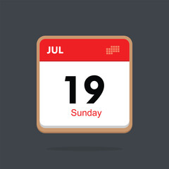 sunday 19 july icon with black background, calender icon