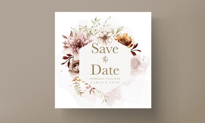 beautiful autumn floral wedding invitation card template