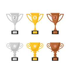 Vector different cups set on white background golden, silver and bronze trophies