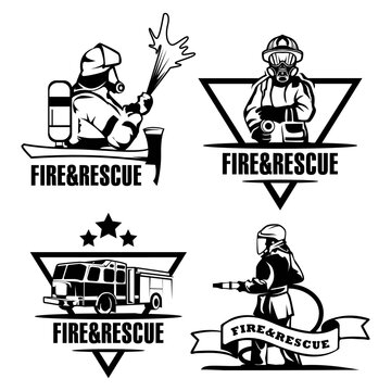 Retro firefighter logo bundle template. Firefighter rescue logo badge collection