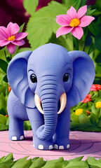 A cute baby elephant in a flower garden,
Generate AI