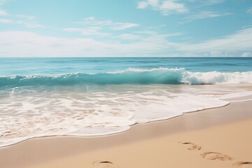 Fototapeta na wymiar Beautiful Sandy Beach And Soft Blue Ocean, Generative AI