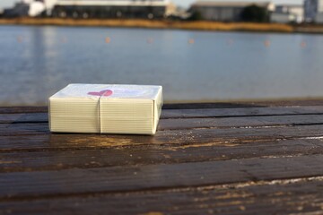 gift box on a wooden table