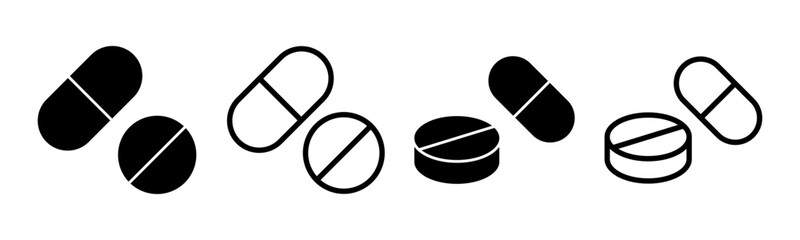 Pills icon set illustration. capsule icon. Drug sign and symbol