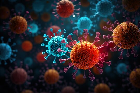 Microscopic 3d render of viruses  