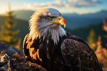 Obraz premium Bald Eagle, Wildlife Photography, Generative AI