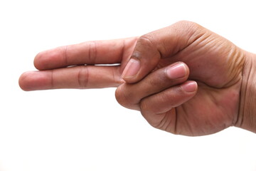 gun symbol made with fingers isolated on white background