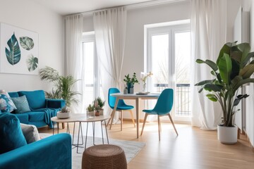 Cozy Living Room with Stylish Furniture and a Coffee Table. Generative AI