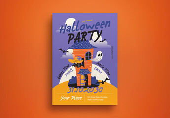 Purple Flat Design Halloween Party Flyer Layout