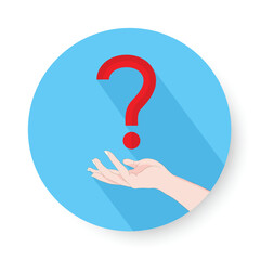 Vector illustration in the simple flat style art of hand holding question mark, solution concept