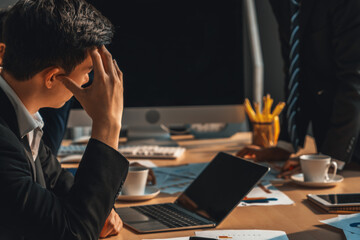 Unhappy business people dispute work problem at office . Business bankrupt failure and loss concept...