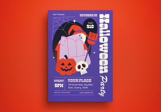 Purple Cartoon Halloween Party Flyer Layout