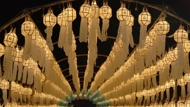 Paper lanterns in the Yee Peng Festival decorate around Chiang Mai downtown, Thailand.
