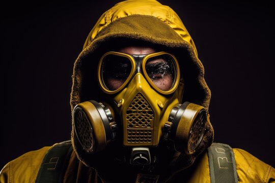 A person in a yellow suit with a gas mask. Generative AI