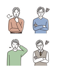 困った表情をするシニア男性のセット