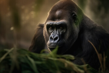 Fototapeta premium Gorilla, Wildlife Photography, Generative AI